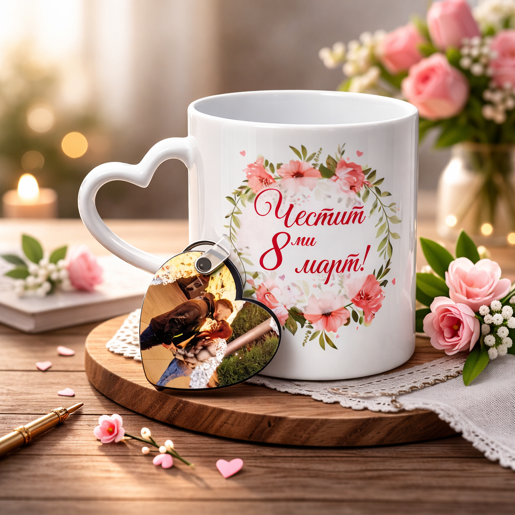 Чаша за 8-ми Март + ПОДАРЪК ключодържател