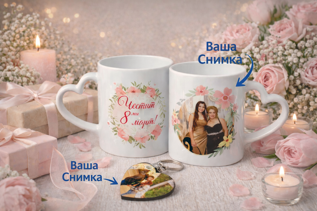 Чаша за 8-ми Март + ПОДАРЪК ключодържател